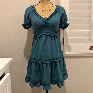 Inspired Hearts Teal Ruffle Mini Dress